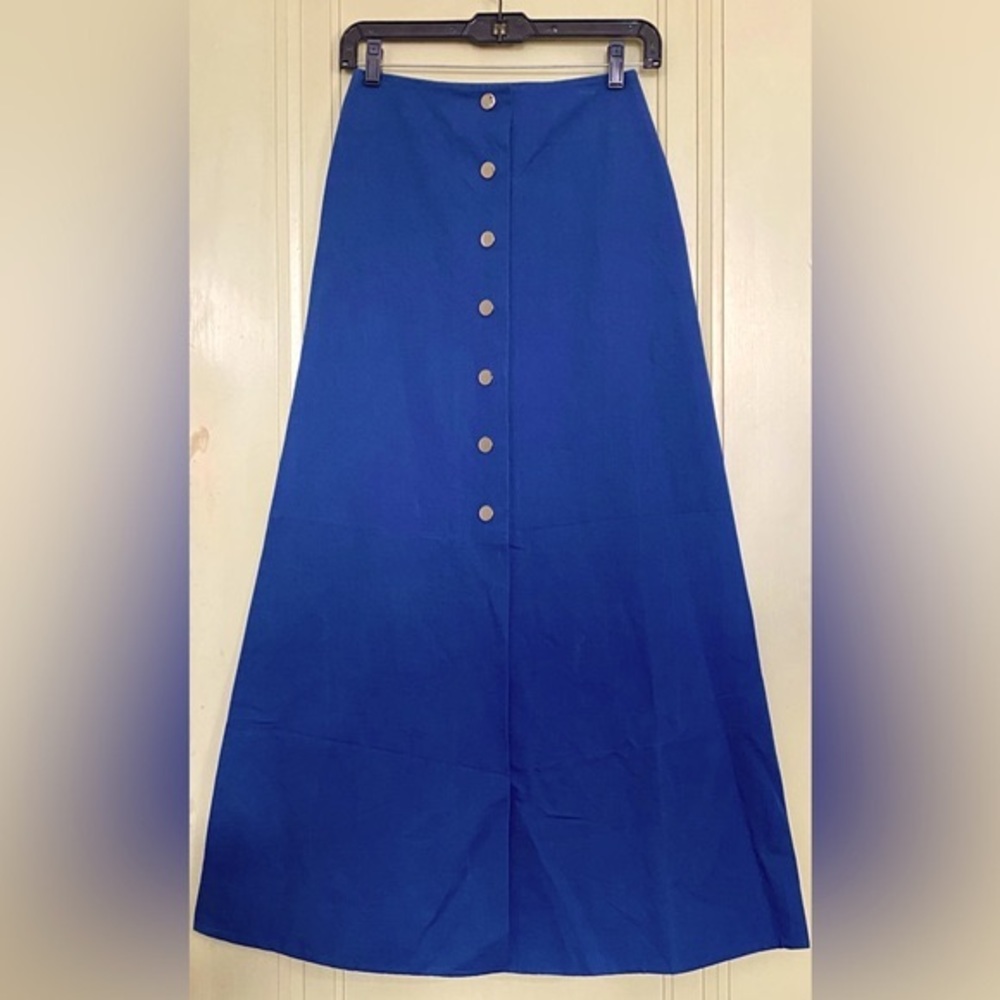 Jill Stuart Justina High-Waist Snap-Front Maxi Skirt Lapis Sz 0 *NWT*